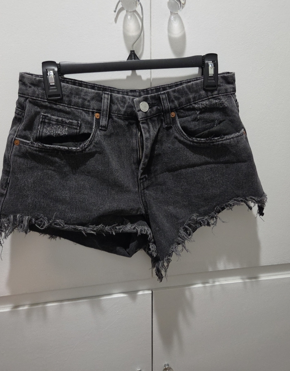 Blank NYC Black Distressed Frayed Denim Shorts